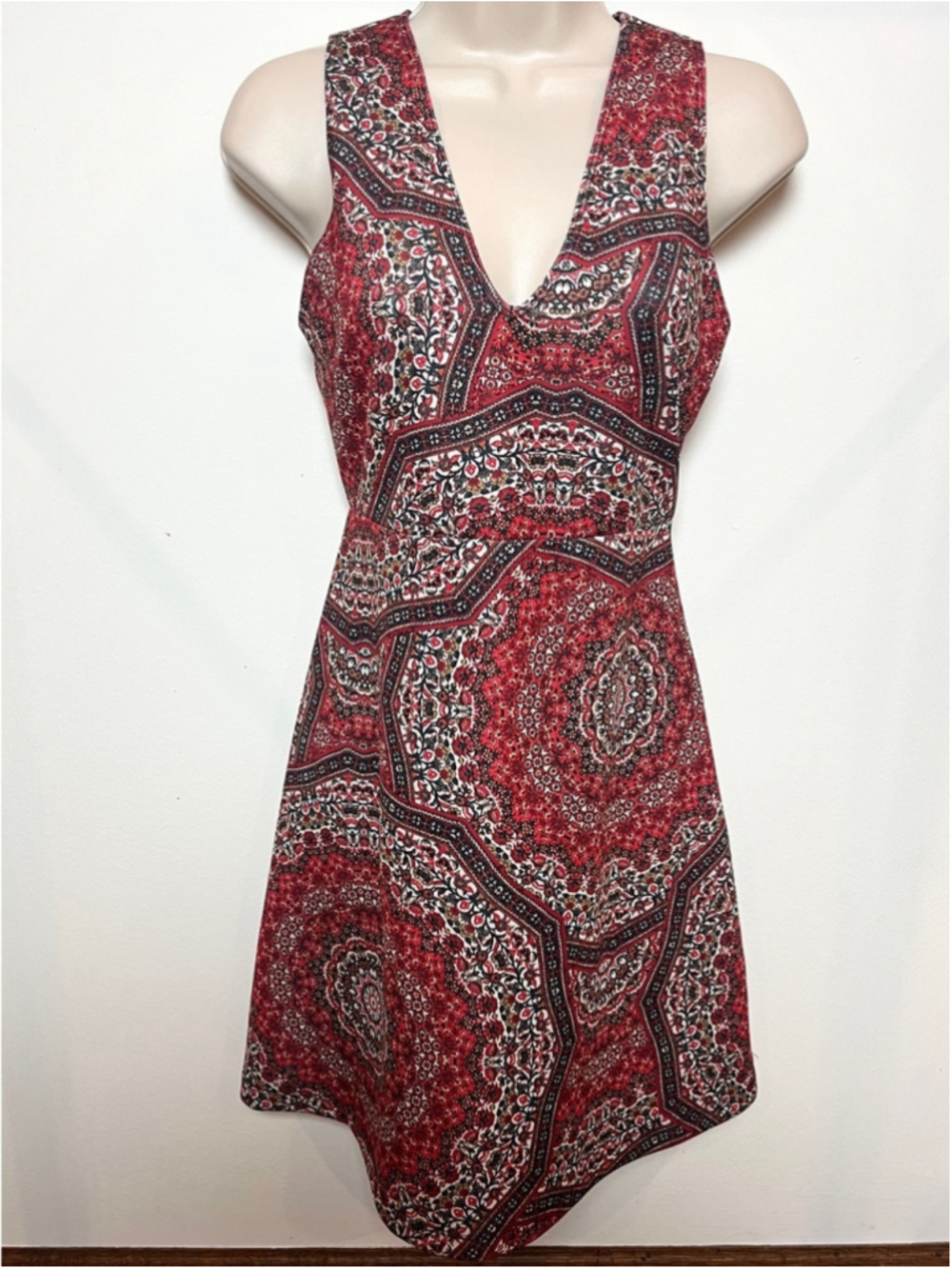Abercrombie & Fitch Paisley V-Neck Mini Dress Stretch Hippie Cottage Medium